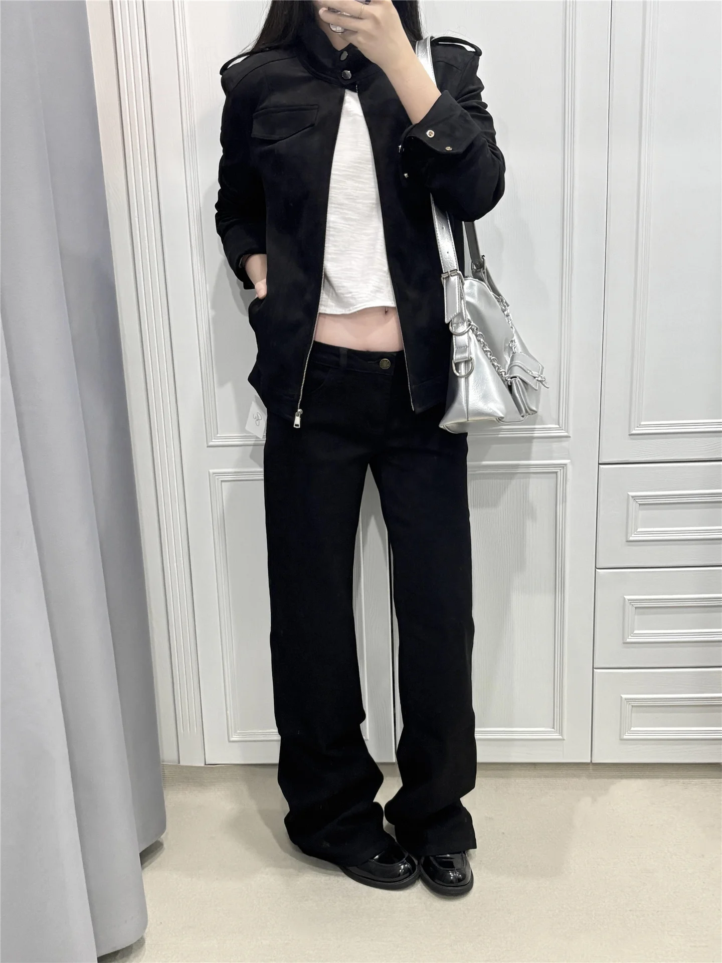 

Женские джинсы прямого кроя с удлиненными штанинами, зауженные, с низкой посадкой, черные, из денима, для повседневной носки, весенний сезон, модный городской стиль, хлопок