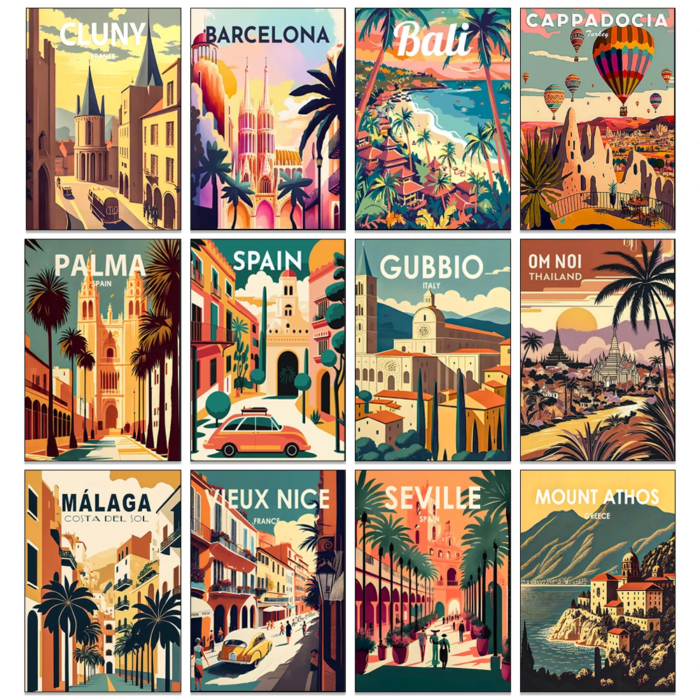 Urban Architecture Diamant-Malerei-Set, Marokko, Spanien, Street View, DIY, runde Mosaik-Stickerei, Heimdekoration für Anfänger