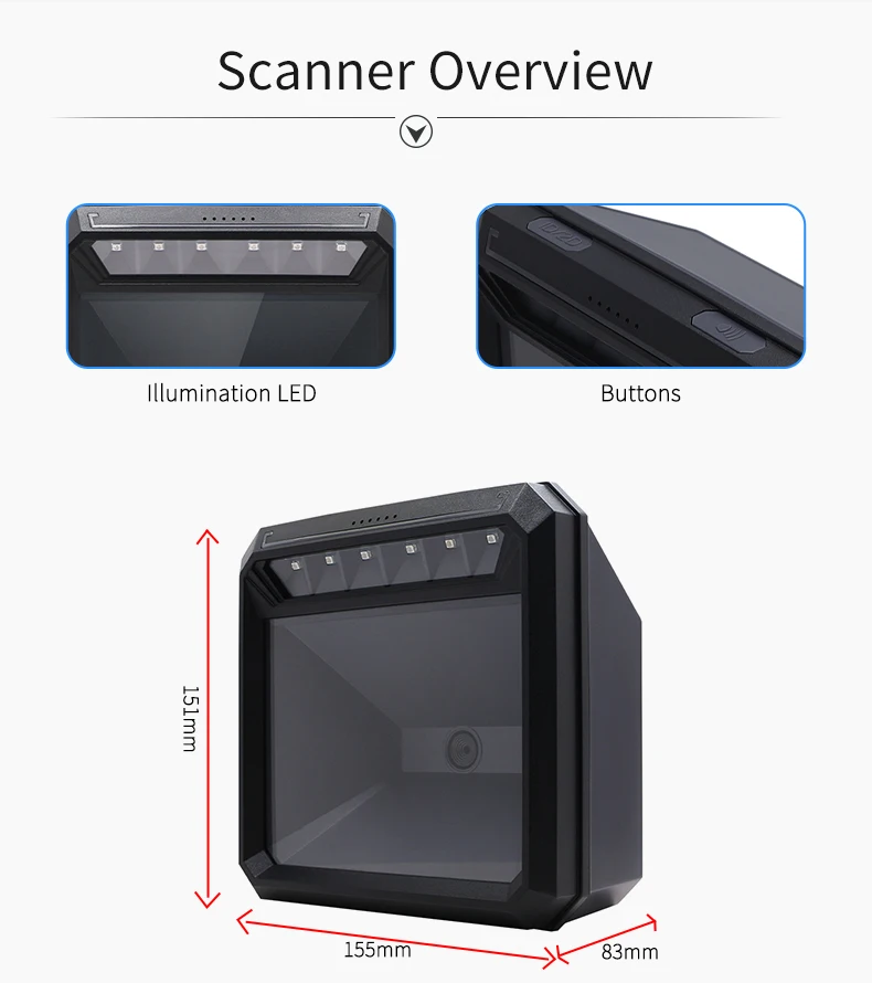 Imagem -03 - Desktop Barcode Scanner com Plataforma Omnidirectional Sense Automático 1d 2d qr Code Data Matrix Usb de Alta Precisão Bar Code Reader 2d