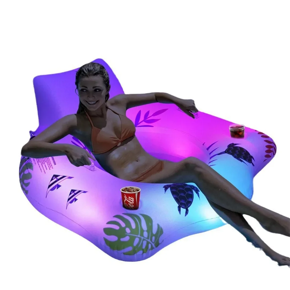 Inflatable Water Luminous U-shaped Seat Adult Swimming Pool Solar Light with Seat Ring Lounge Chair Light Luminous Floating Row