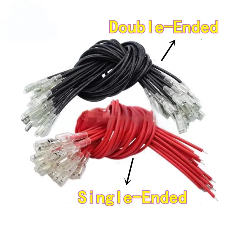 10PCS 2.8/4.8/6.3mm Spade Crimp Terminals with Insulated Sleeve Single-Ended Connecting Wire Cold Crimp Terminal Length 200mm