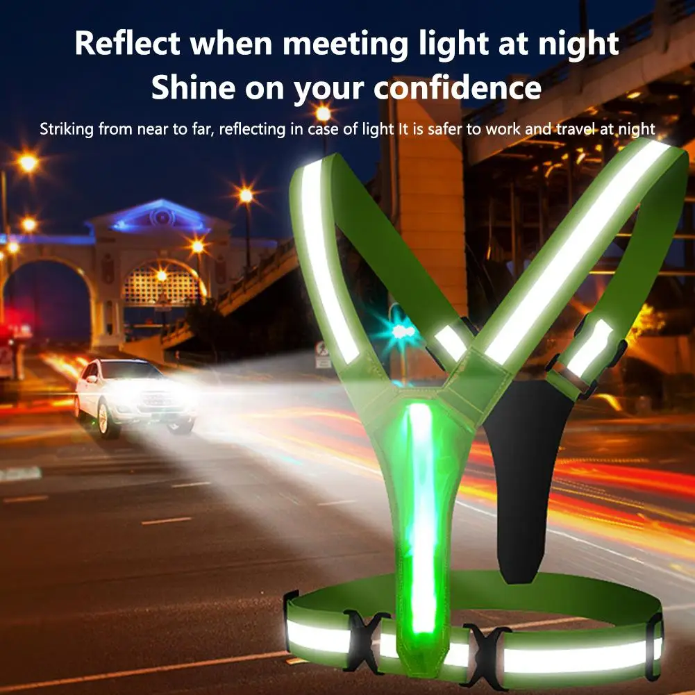 Led Reflective Vest Adjustable Rechargeable High Visibility Outdoor Night Running Riding Walking Light Up Vest