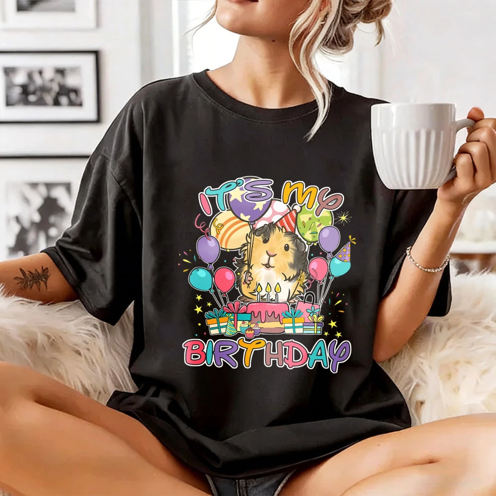 Cute Guinea Pig Presents It's My Birthday Unisex T-shirt Funny Guinea Pig Lover Matching Tee Birthday Party Family Squad Tees