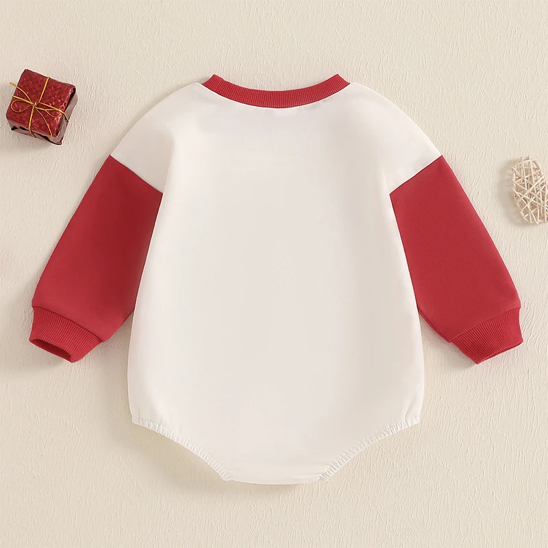 Baby Girls Valentine's Day Romper Long Sleeve O Neck Letter Embroidery Sweatshirt Romper for 0-18 Months