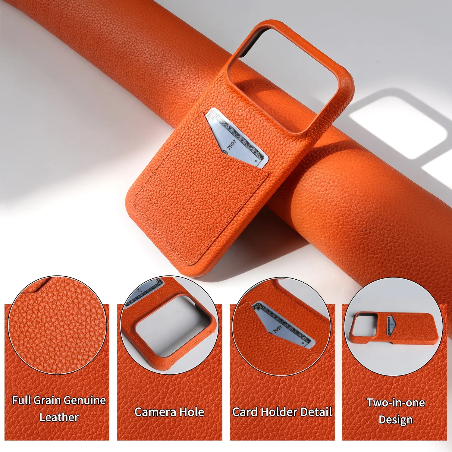 Wysokiej jakości skórzane etui z przegródką na karty do iPhone 18 Pro Max, 16, 15, 14, 16e, 17e, 12, 13 Mini, 11 – tylna obudowa, etui, coque, funda. — zdjęcie produktu 2