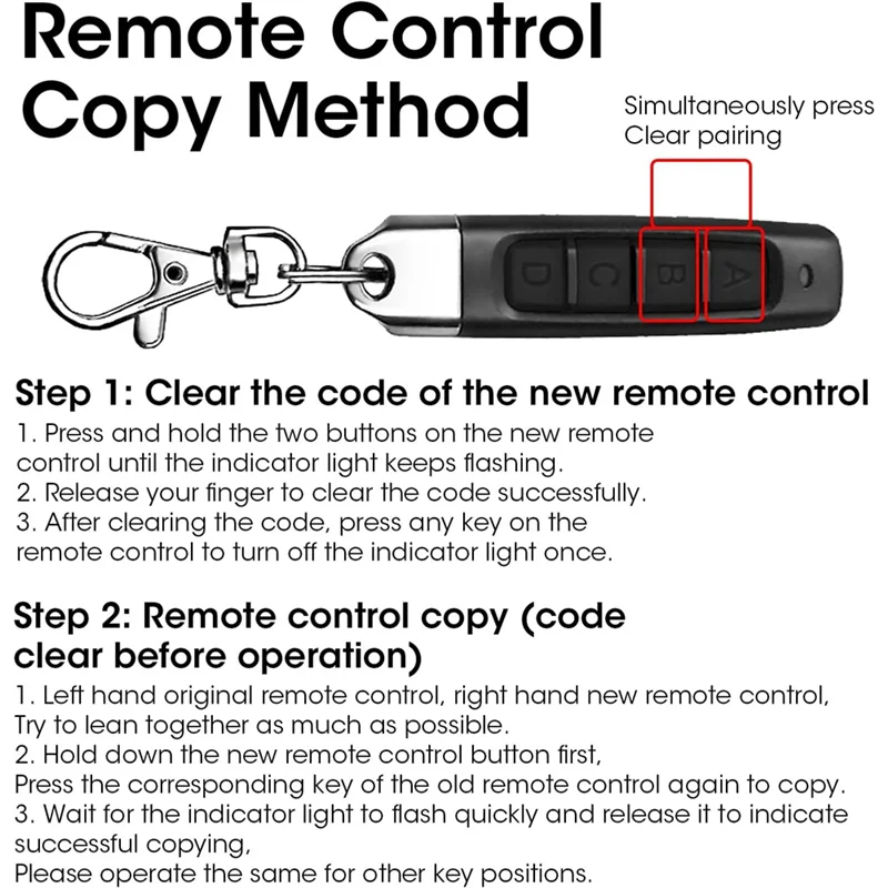 A42T-3Pcs 433Mhz Copy Remote Opener,Universal Garage Door Controller Wireless Cloning Key Fob 4In1 Remote Control Duplicator Dur