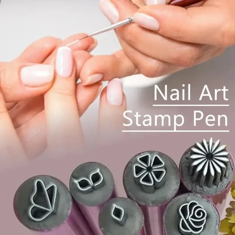 6/10PCS One Set New Nail Art Stamp Pen Set Flower Butterfly Pattern Nail Doodle Pen Nail Painting Stamp Pen Nail Art Tools