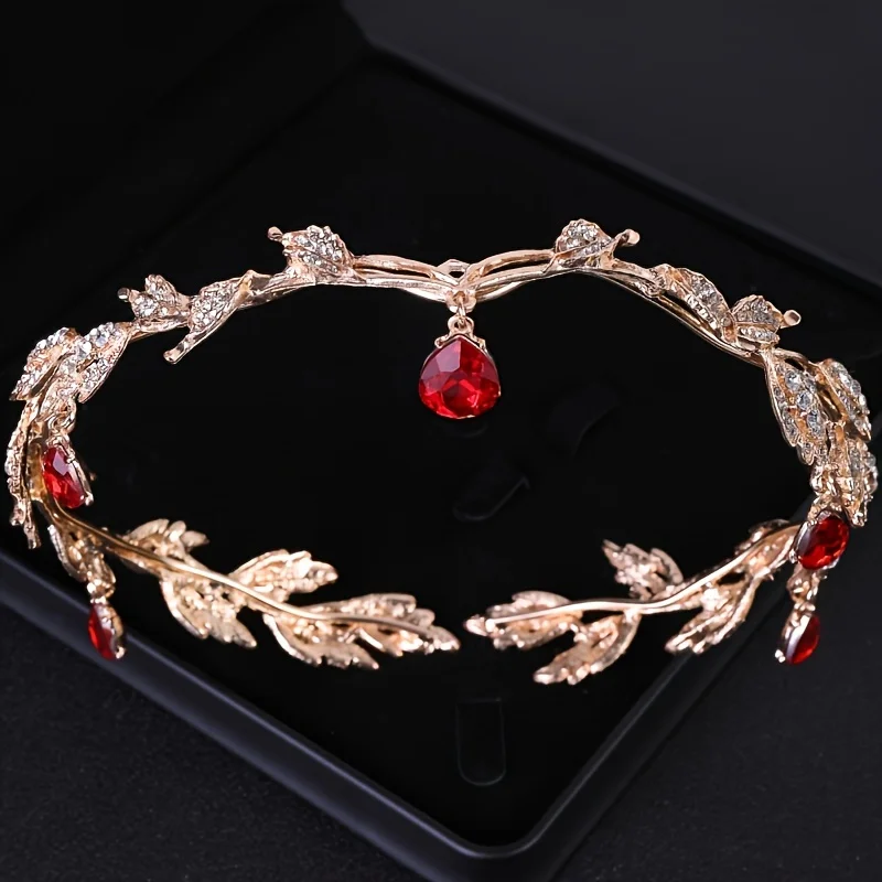 Baroque Vintage Red Crystal Rhinestone Tiaras And Crowns Queen Princess Diadems Wedding Hair Accessories Women Jewelry