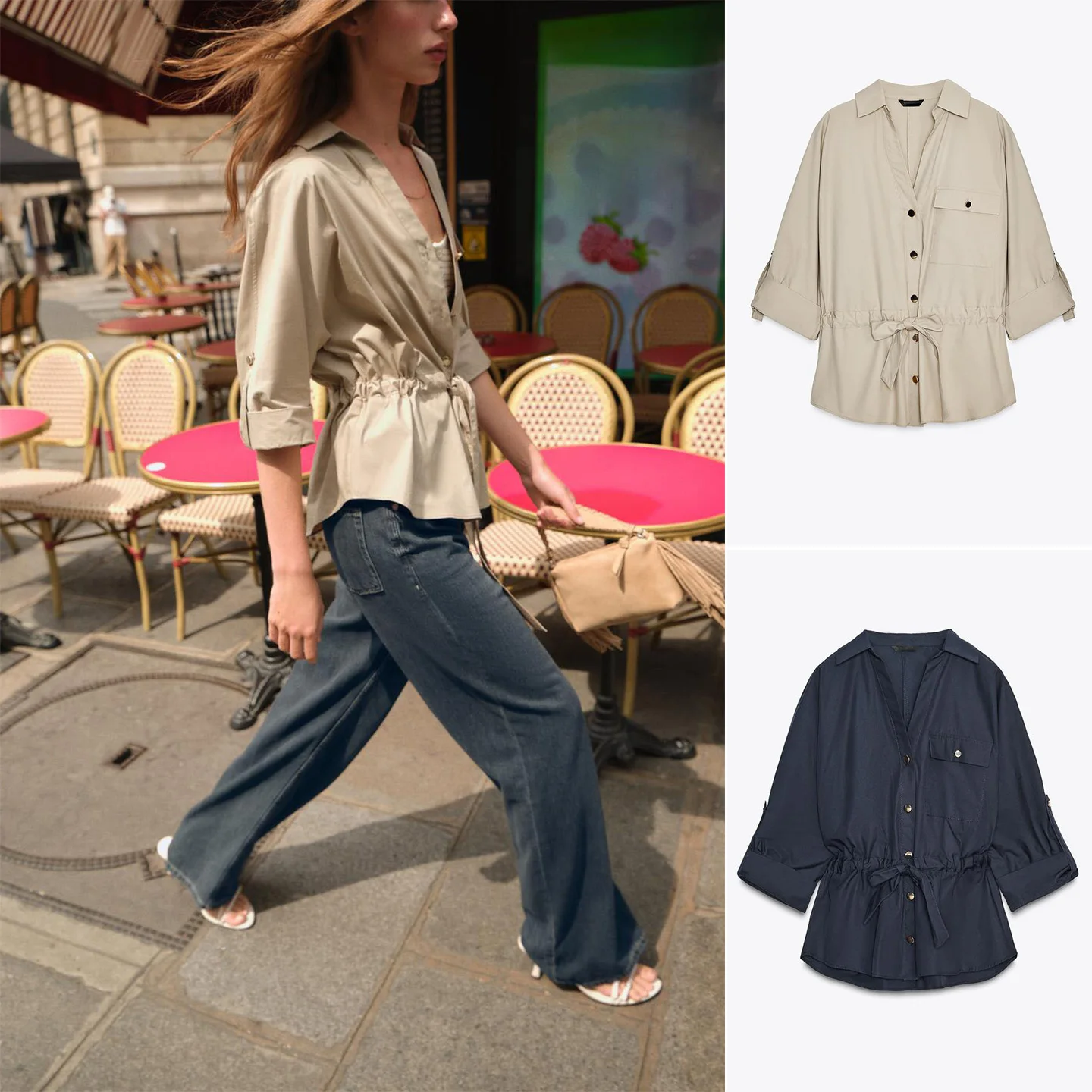 Otoño nueva llegada mujer irt Hunting Sle siete cuartos con puños Sve Material de gasa de seda cuello vuelto poliéster fino