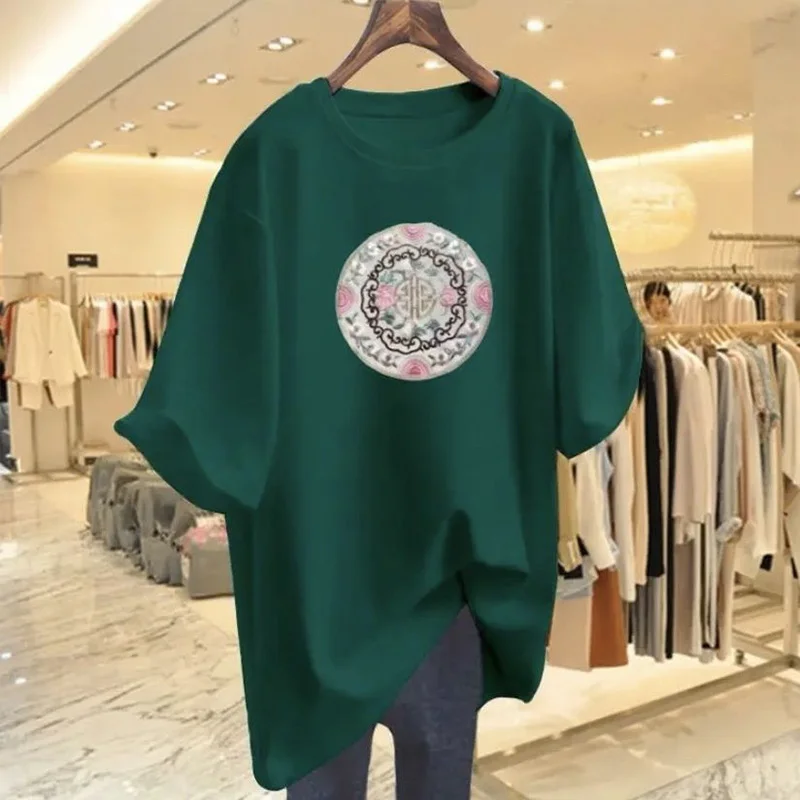 Women Clothing Pure Cotton O-neck Short Sleeve Basic T-shirt Summer Fashion Casual Paisley Printing Top Tees Y2k Loose Pullovers