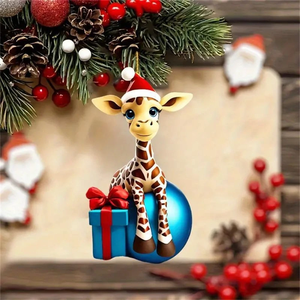 

Christmas Modern Home Decoration Hanging Cartoon Giraffe Pattern Christmas Tree Hanging Car Hanging Festive Xmas New Year 2025