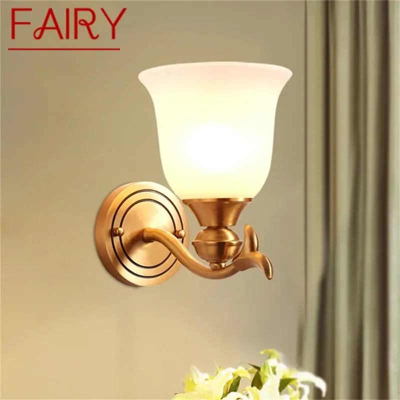 FAIRY Contemporary Brass Wall Lamp Retro Creativity Living Room Bedroom Study Room Hotel Villa Model Room Hall Way Aisle Light