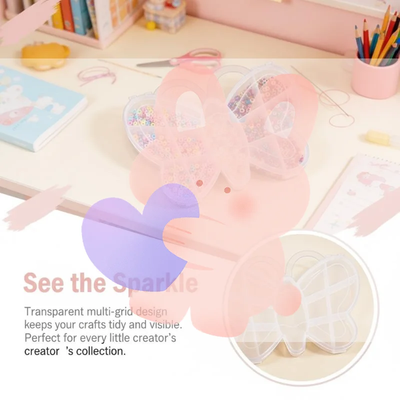 

1pc Butterfly Plastic Bead Storage Containers 13 Compartments Clear Ear Stud Storage Box Rubber Band Box
