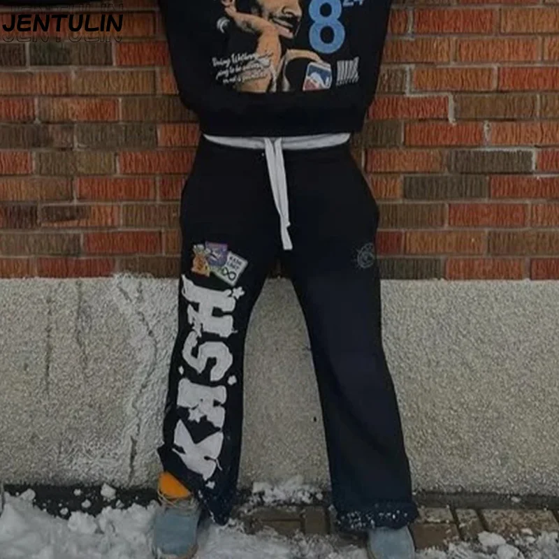 Sweatpants الأمريكية Y2K السراويل الرجال القوطية الهيب هوب إلكتروني التصحيح الرجعية طبقة مزدوجة تصميم فضفاض مرونة الخصر الركض سراويل تقليدية #3