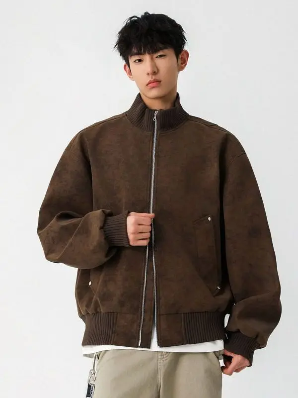 

Мужская винтажная куртка-бомбер из искусственной кожи свободного кроя в американском стиле, ветрозащитная верхняя одежда для пар, на молнии