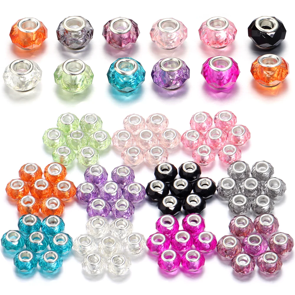 

20pcs/Lot 14mm Transparent Color Faceted Resin Beads for Jewelry Making Big Hole Spacer Beads DIY Bracelet Necklace Wholesale