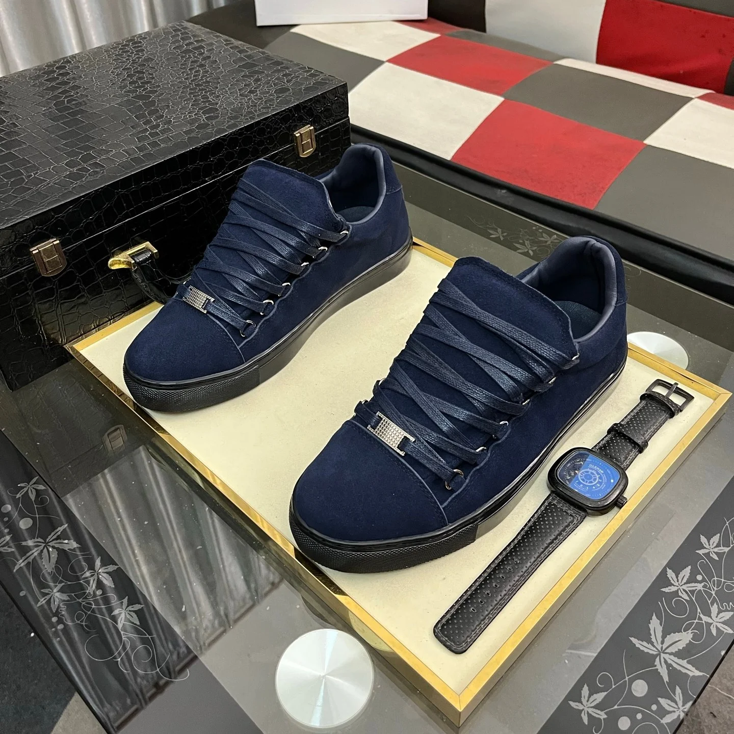 Feestdagen Cadeaus Luxe Merk Herenschoenen Handgemaakte Casual Sneakers Fijne Olie-gecrèpeerde Koeienhuid Schapenvacht Voering Zacht Ademend