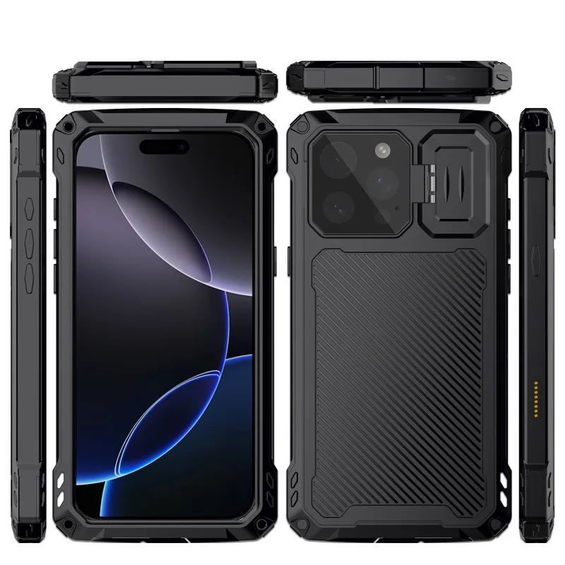 High-quality Heavy Duty Military Armor Metal Case for IPhone 16 Pro Max Shockproof Cover Camera Holder Screen Protector Magsafe