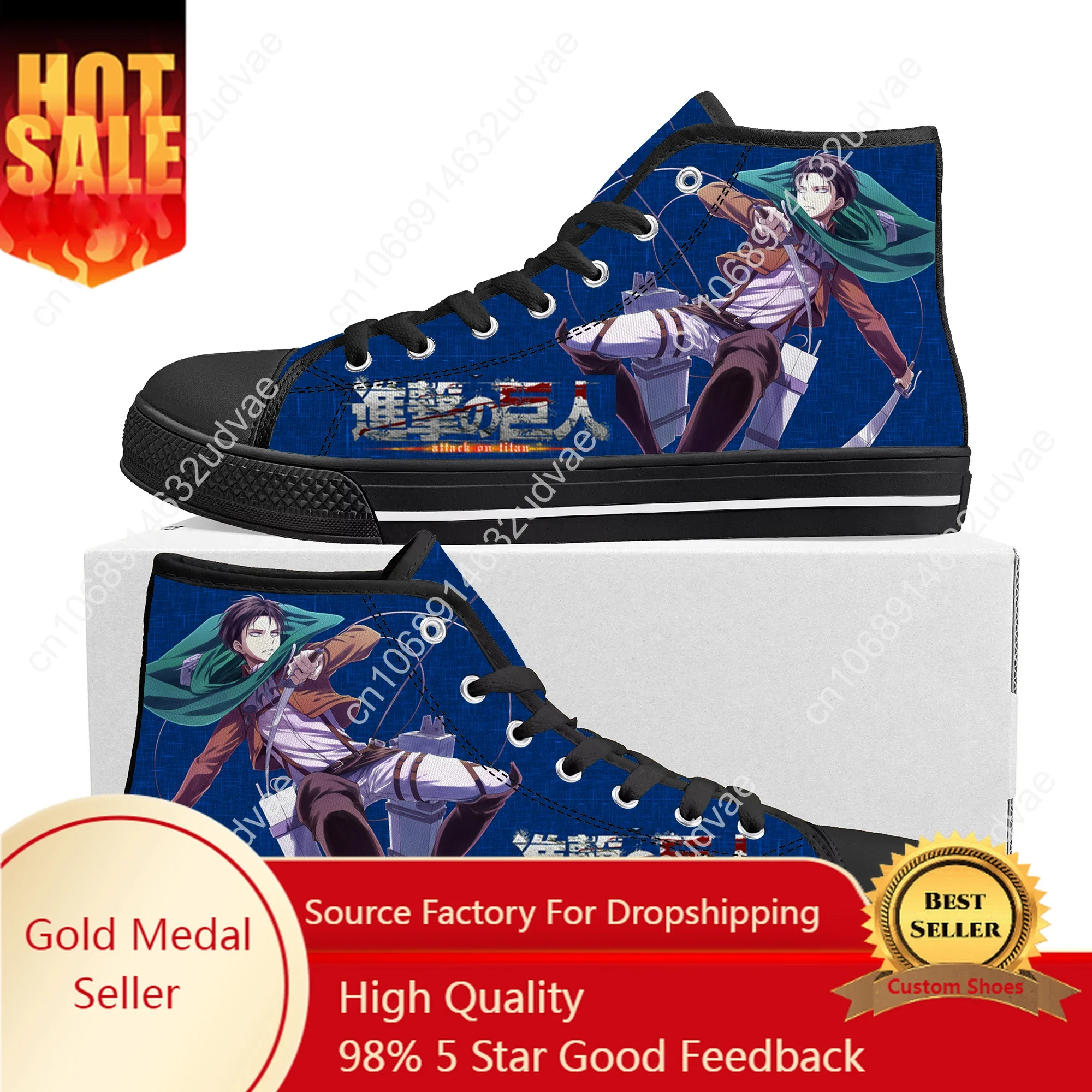 Anime Manga Attack on Titan Levi Ackerman High Top Sneakers Mens Womens Teenager Canvas Sneaker Casual Couple Shoes Custom Shoe