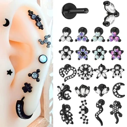 1PC Surgical Steel Opal Black Plated Cz Marquise Labret Lip Rings Flowers Ear Cartilage Tragus Helix Daith Lobe Piercing Jewelry