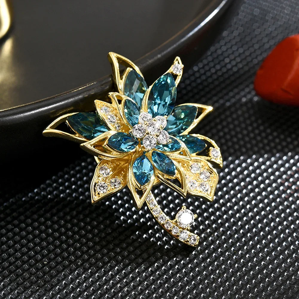 Women's Brooch Blue Flower Magnetic Brooches Adsorption Fixed Copper Jewelry Accessories Clothing Decoration Gifts for Friends