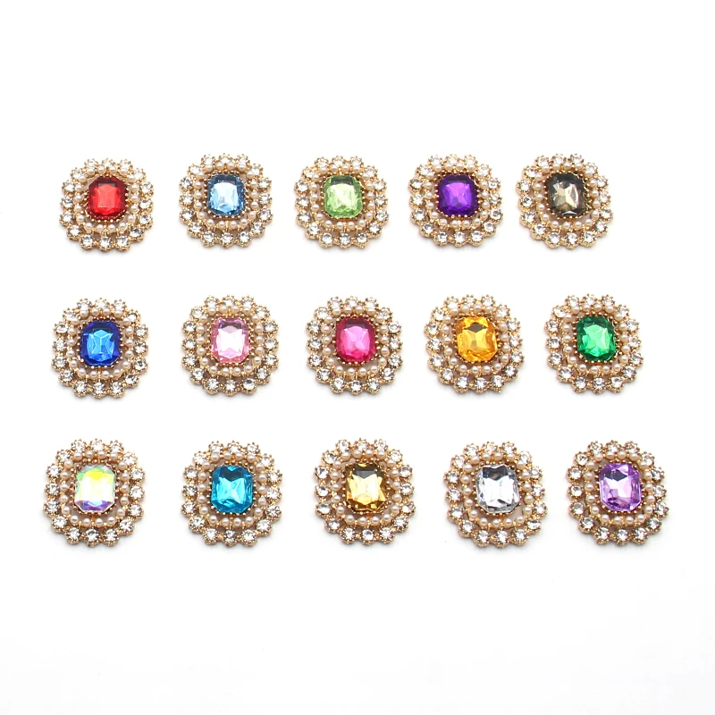 10pcs /lot 22*20MM Alloy Crown Snap Rhinestone Flatback Buttons Jewelry for Clothing Wedding Sewing Diy Accessories Decorative