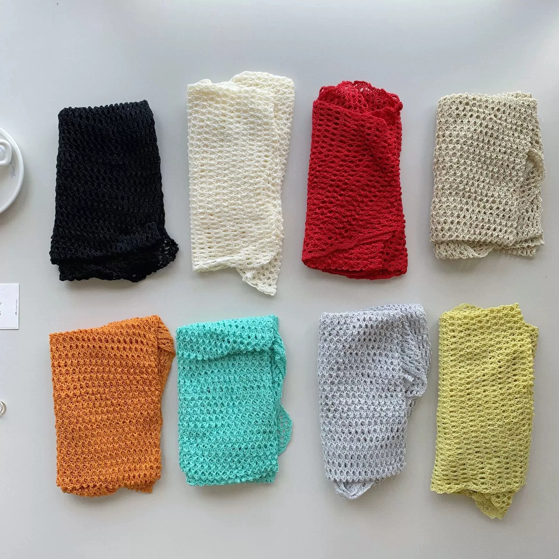 Minimalist Solid Color Hollow-out Triangle Scarf Shawls Women Versatile Knitted Scarves and Wraps