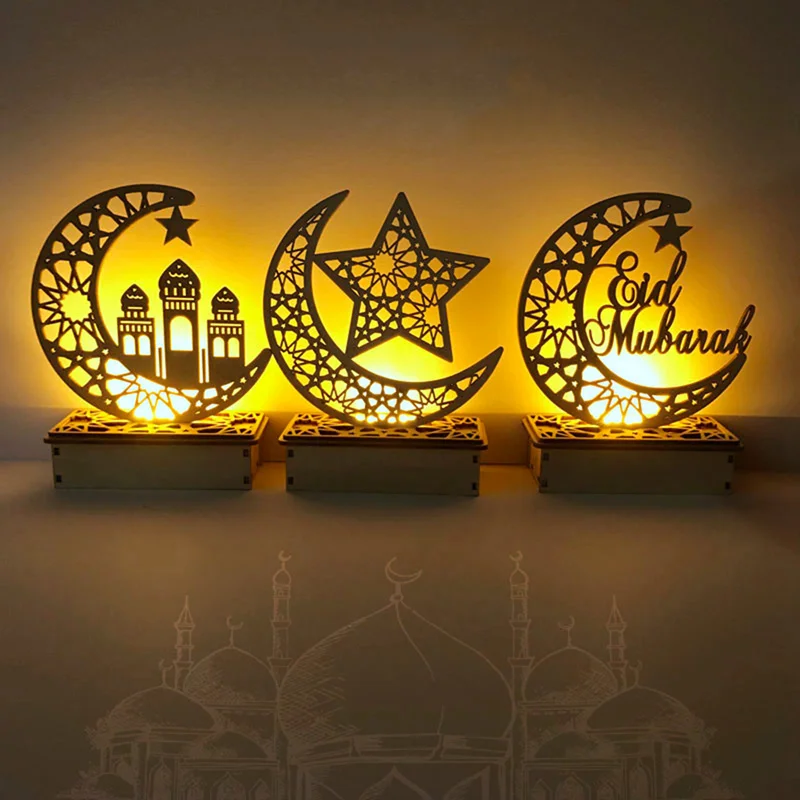 Ramadan Wooden Lamp DIY Pendant Islamic Home Decor Eid Mubarak Party Ambient Lighting Gift Ornament  Decoration