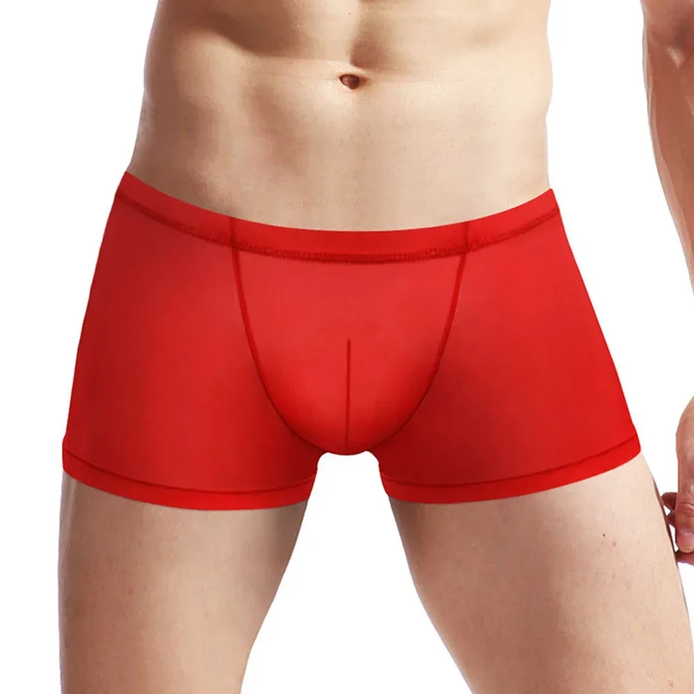 Solid Color Men\'s Translucences Shorts Mesh Trunks Jockstraps Pouch Underwear Male Sexy Lingerie Panties 1pc