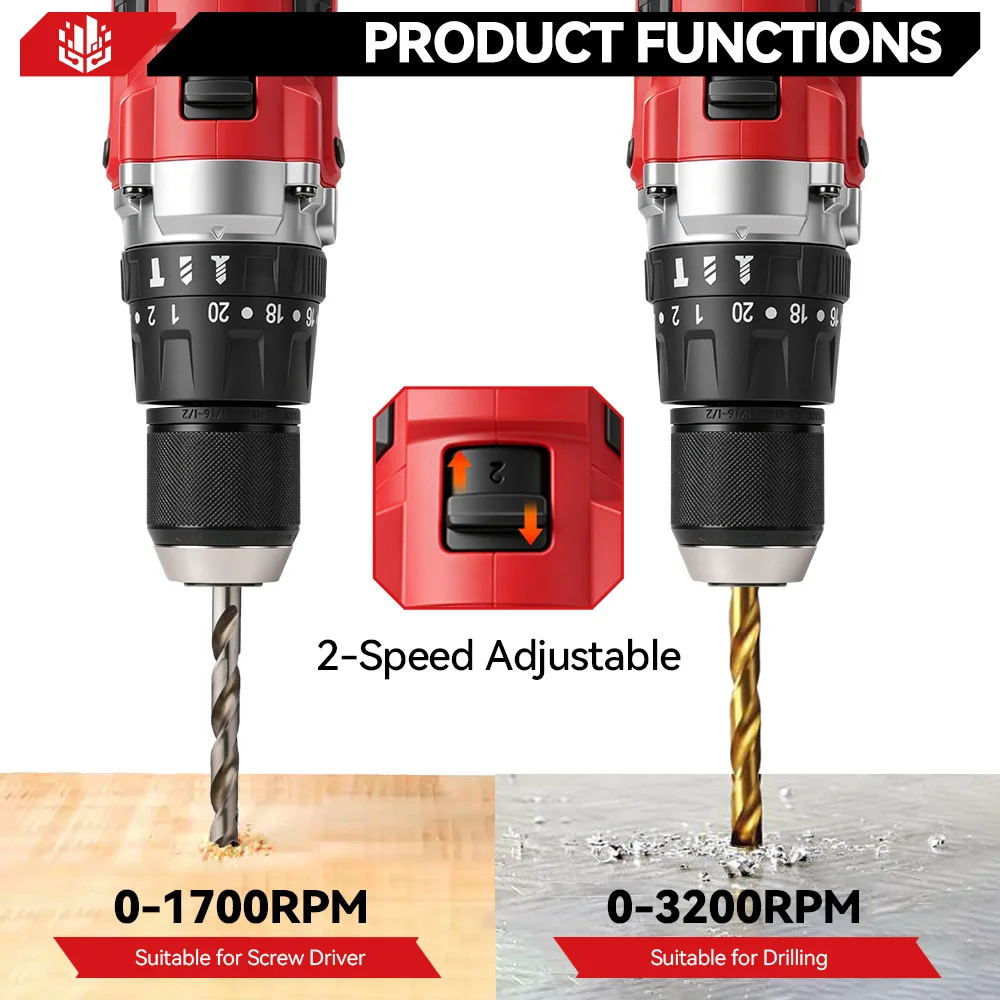 ONEVAN 720NM 13MM Brushless Electric Impact Drill 20+3Torque