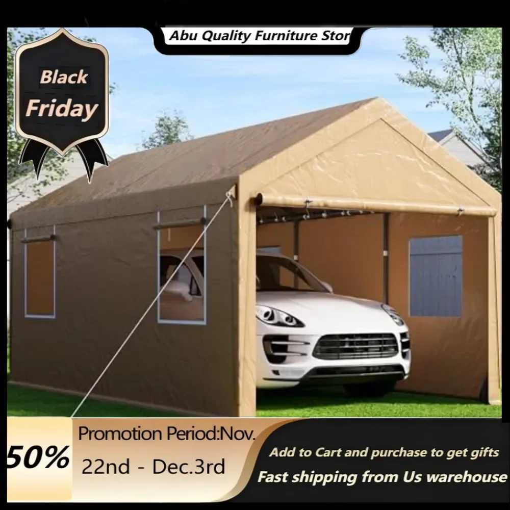 Carport ，10'x20' Heavy Duty Carport With Removable Sidewalls & Doors, Portable Carport Canopy With Roll-up Ventilated Win