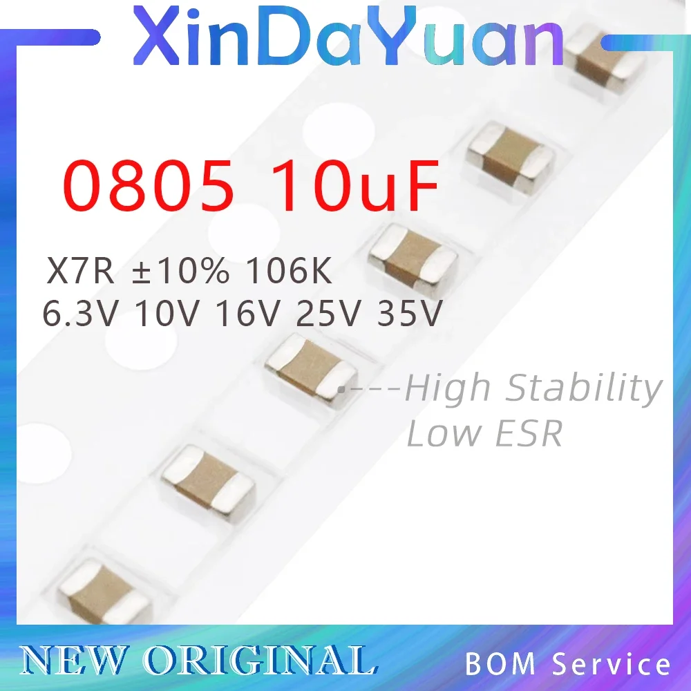 50pcs 0805 10uF 106K 6.3V 10V 16V 25V 35V ±10% X7R SMD Multi-Layer Ceramic Capacitor MLCC