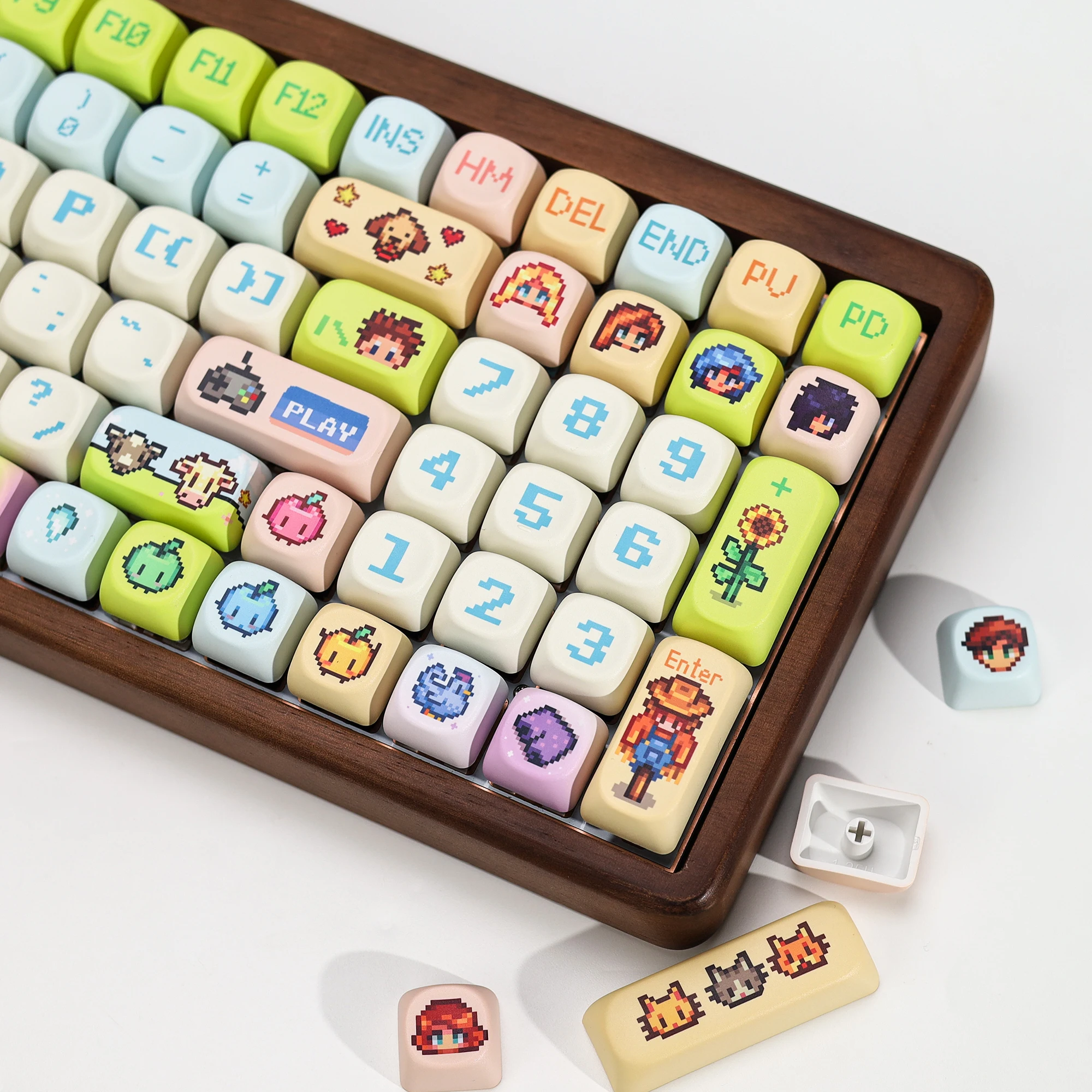 KBDiy Stardew Valley Themen-Keycaps Niedliche Anime Retro PBT KOA MOA Profil Alice ISO Tastenkappen Maßanfertigung für 60% Gamer Mechanische Tastatur – Detail 15