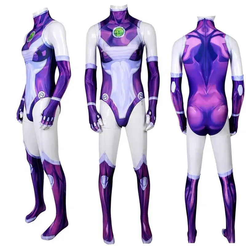 Mono de superhéroe de Anime Starfire, mono Zentai, disfraz de Halloween, disfraz Sexy para mujer, trajes de fiesta de Carnaval