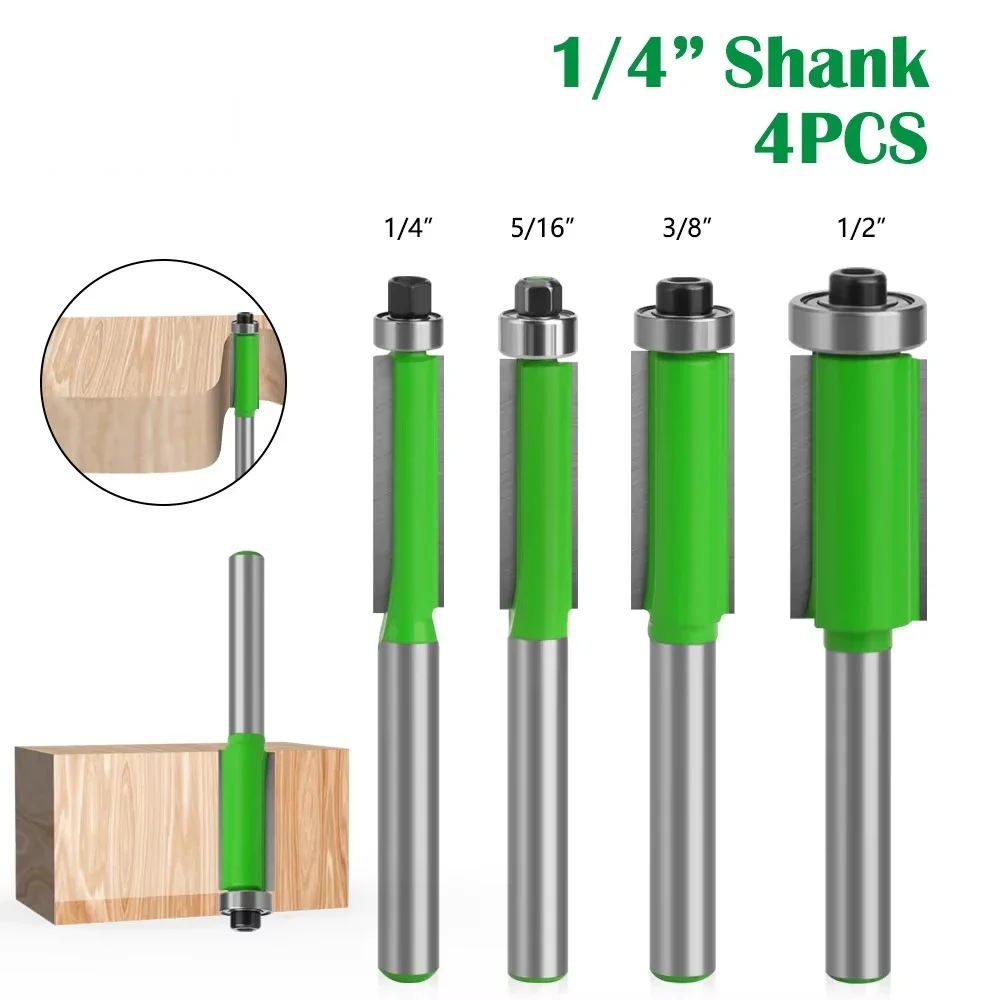 

1 шт., 1/4 дюйма, 6,35 мм, фреза с хвостовиком, резьба по дереву, конец с двумя канавками, шарикоподшипник, фреза с прямым хвостовиком, отделка деревообработки