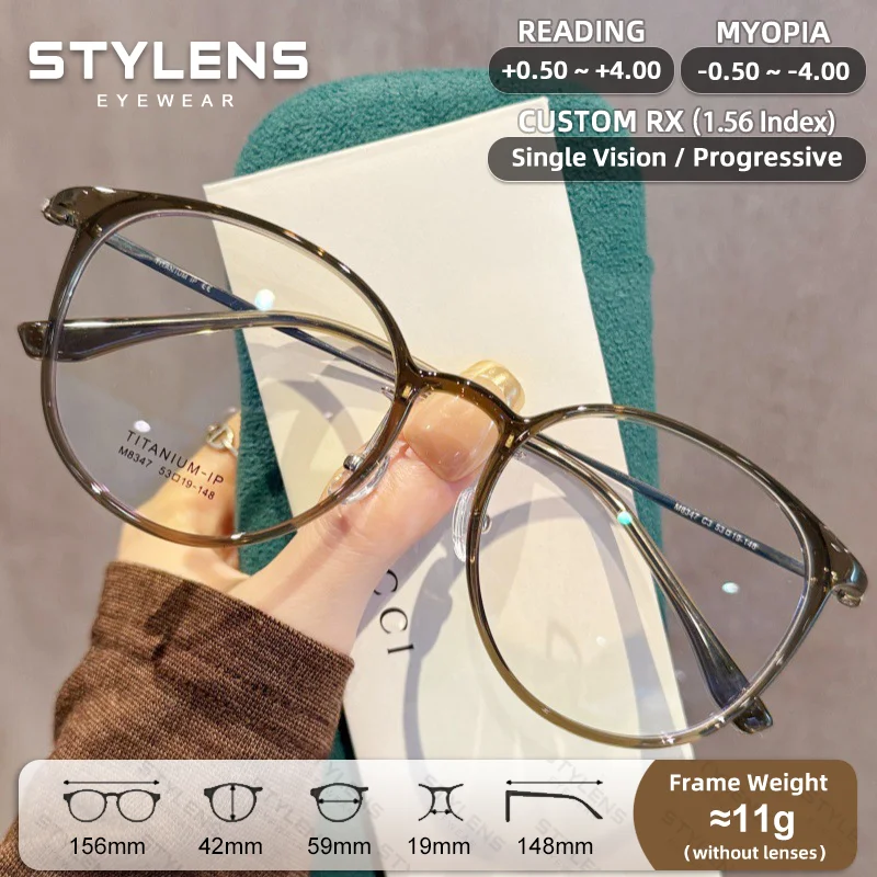 STYLENS New Design Round Myopia Prescription Glasses Women Men Anti Blue Ray Oversize Reading Glasses Custom Progressive Eyewear