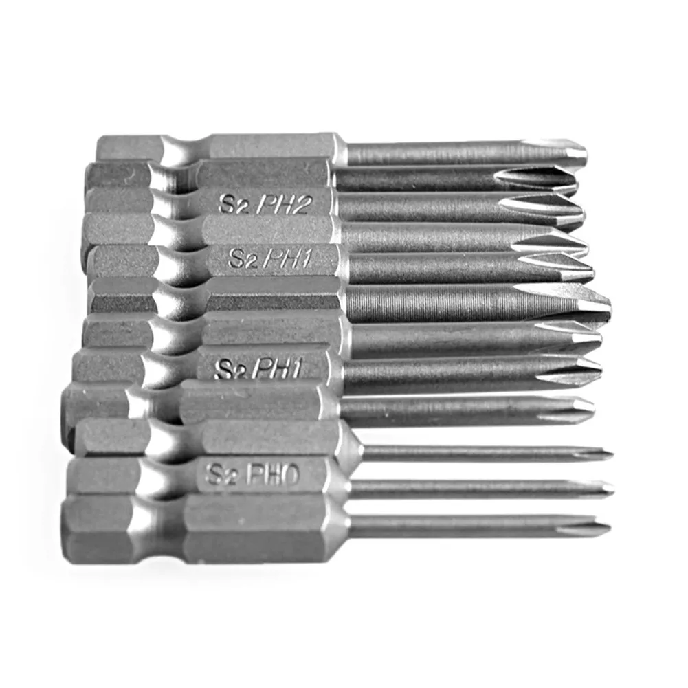 Brocas magnéticas de destornillador, vástago hexagonal de 50mm, cabeza cruzada, broca eléctrica de 1/4 pulgadas, aleación de acero, PH, 12 piezas