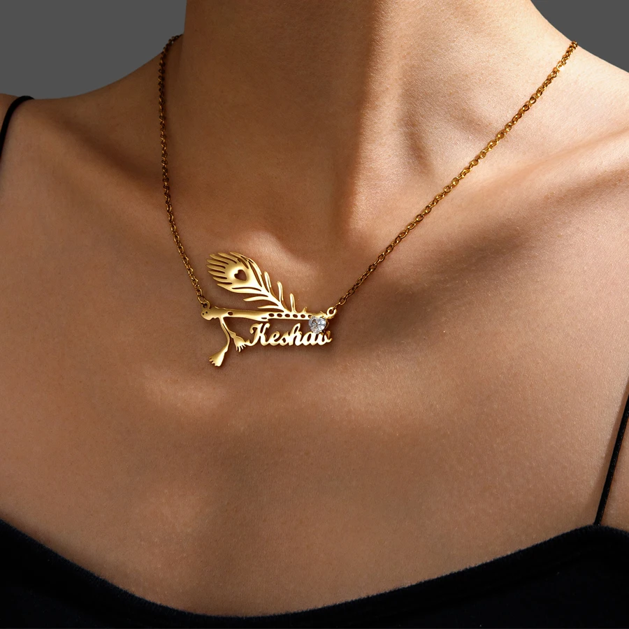 

Acheerup Personalized Custom Name Feather Heart Necklace for Women Stainless Steel Birthstone Chain Choker Jewelry Baby Kid Gift