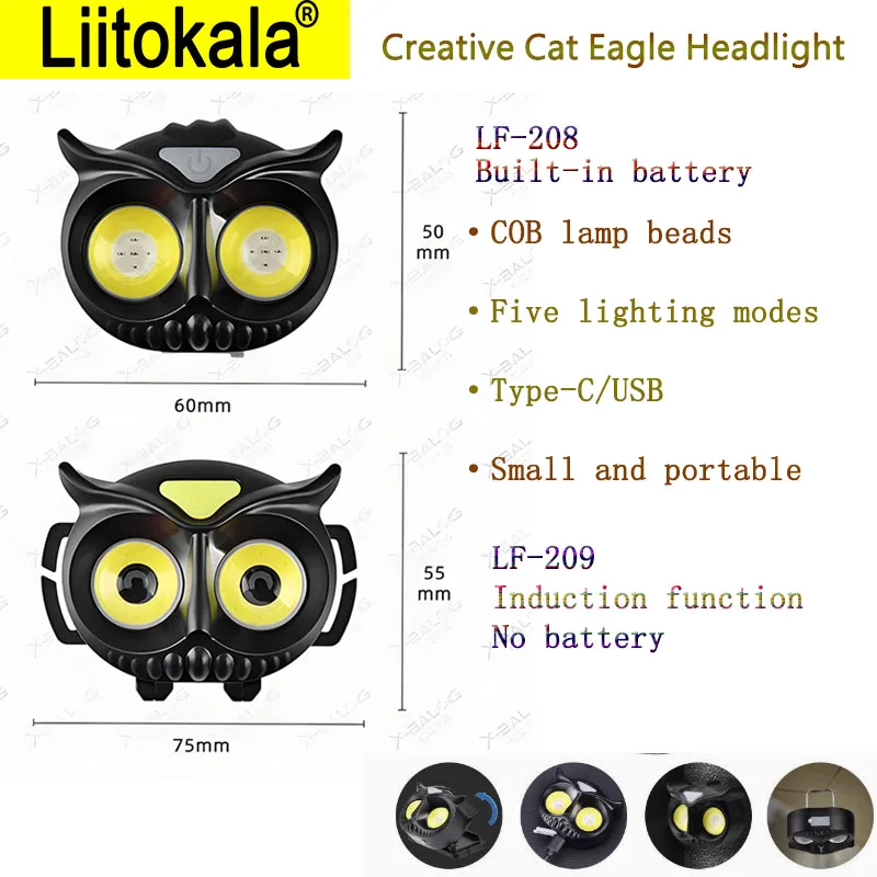 

LiitoKala LT-208 LT-209 Сильный свет Сова Освещение Фара Размахивающий индукционный пояс Сильное магнитное применение с батареей