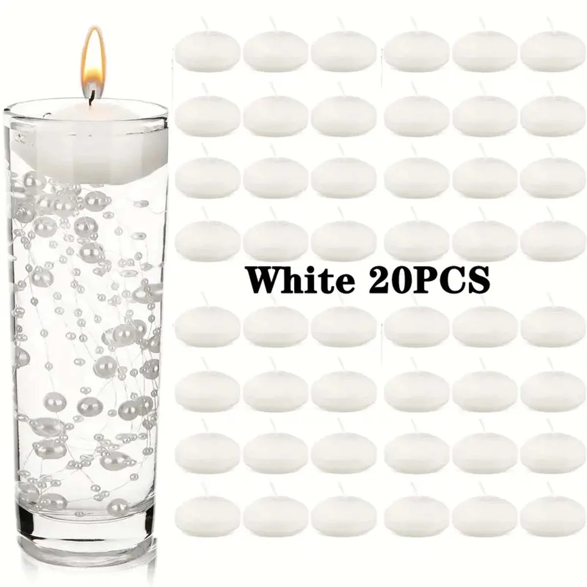 20 stuks ivoor drijvende kaarsen, ongeparfumeerd druppelloos, voor bruiloften, Kerstmis, verjaardagsfeestje, cilindervazen en huisdecoratie