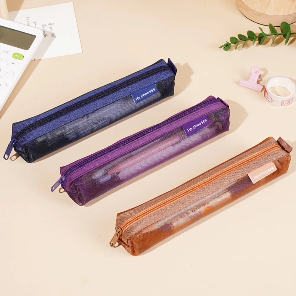 Simple Girly Gauze pen case Nylon Mesh mini Transparent Pen Case Casual High Appearance Level Stationery Storage Pouch Students