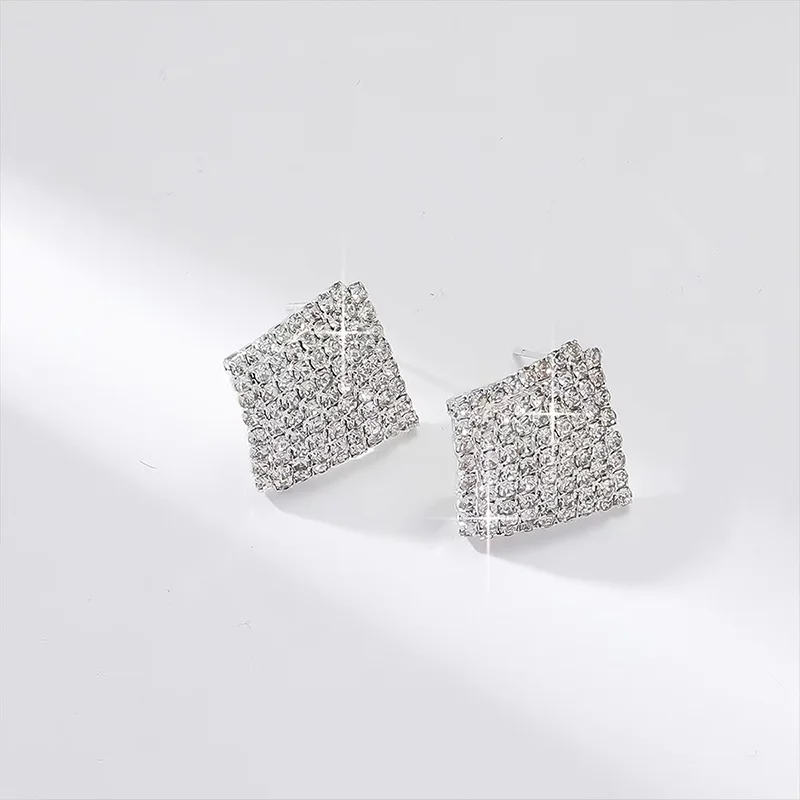 Europe and the United States cross-border geometric square simple full of zircon studs female niche design temperament Ear stud