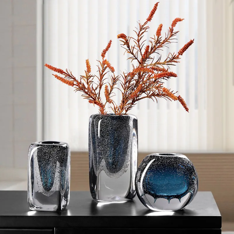 

Light luxury Czech crystal bubble glass vase ornament living room flower creative transparent hydroponic dining table decoration