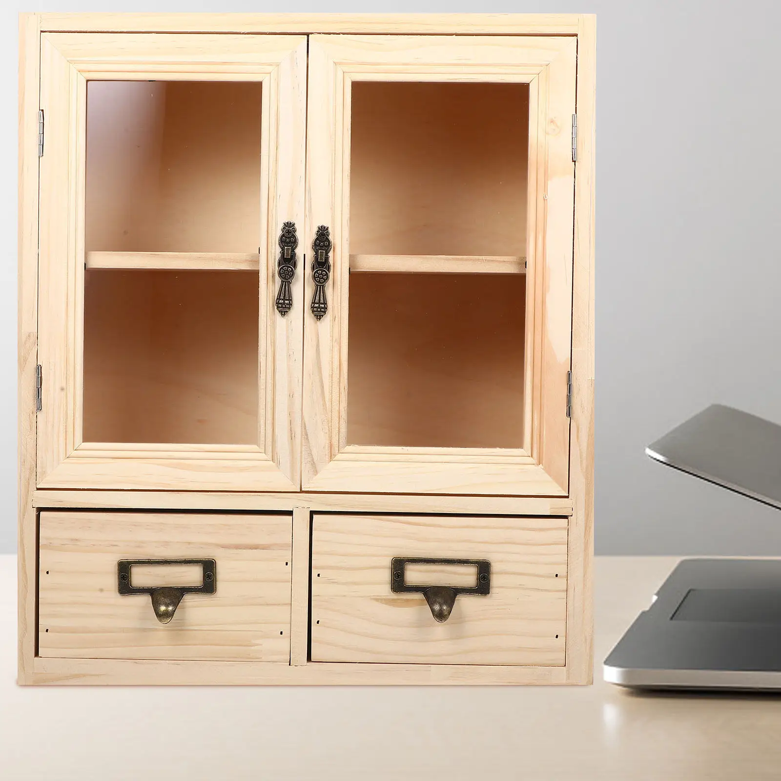 

Vintage Wooden Desktop Storage Cabinet Retro Small Drawer Organizer for Home Office Bedroom Bathroom Countertop Space Saving