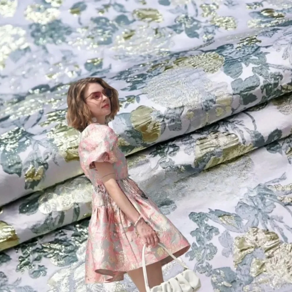 

Metal Wire Brocade Jacquard Fabric Peony Yarn-dyed Dress Windbreaker Coat Clothing European Fashion Design Sewing Cloth