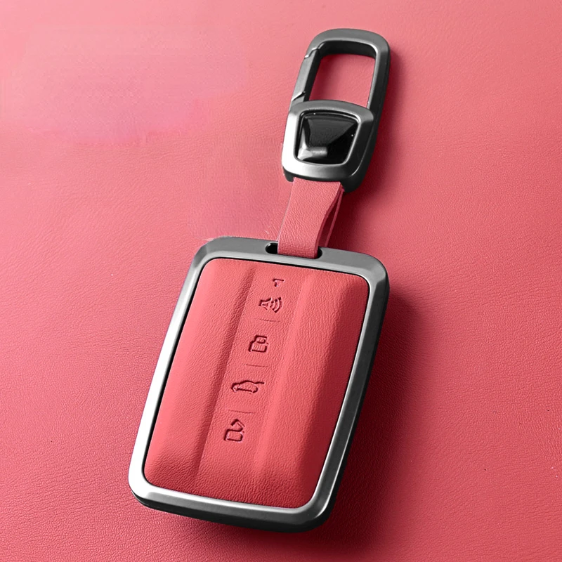 

Volcanic Red Aluminum Alloy + Leather Simple Style Handmade Car Remote Key Case Cover For Tank 300 2021 - 2024