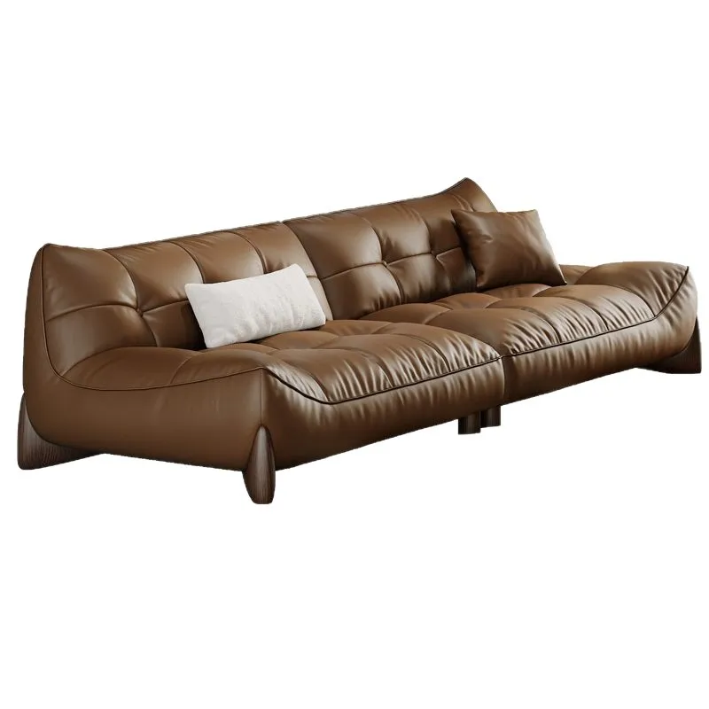 

Light luxury and simple, sofa retro Italian style, minimalist leather sofa, first layer cowhide, straight row