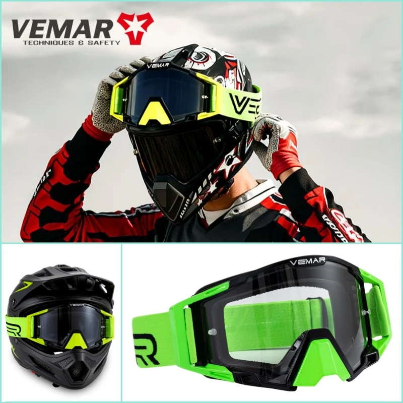 VEMAR Full Face Helmet Compatible Goggles, HD Vision Protective Eyewear Motorcycle Glasses for Off-Road & Mountain Biking