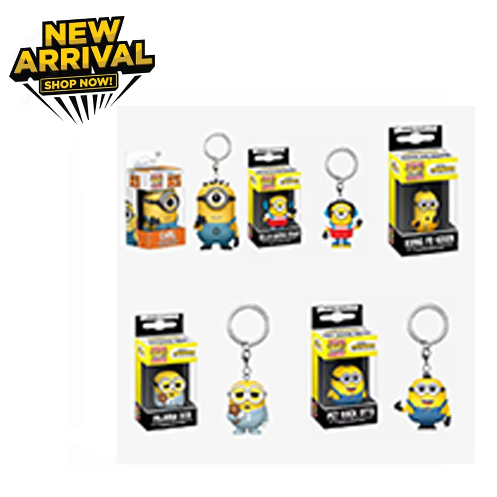 Funko Pop Minions سلاسل المفاتيح كارل الأسطوانة التزلج ستيوارت الكونغ فو كيفن بوب الفينيل ألعاب شخصيات الحركة البوب جيب سلاسل المفاتيح الهدايا