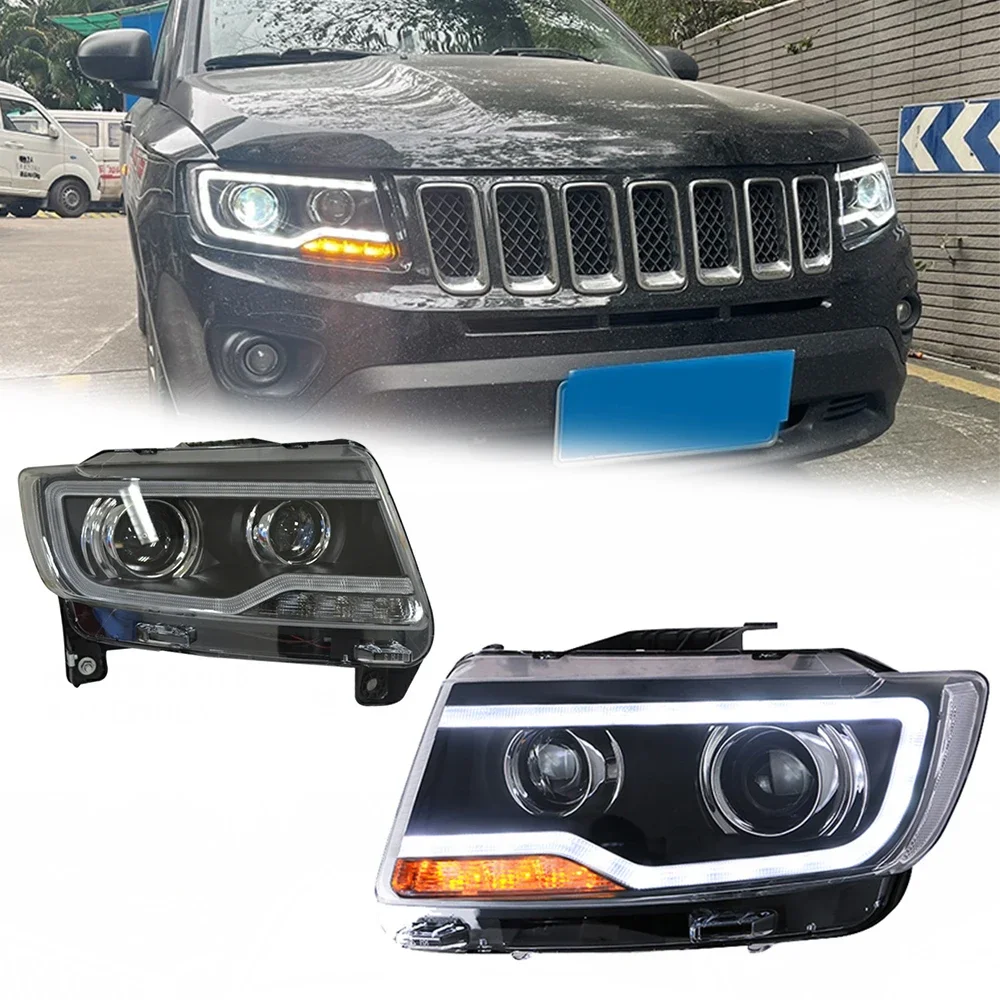 

Светодиодные фары для Jeep Compass 11-15 Grand Cherokee Xenon Led DRL, автомобильные фары в сборе, аксессуары для сигнала, модифицированная лампа